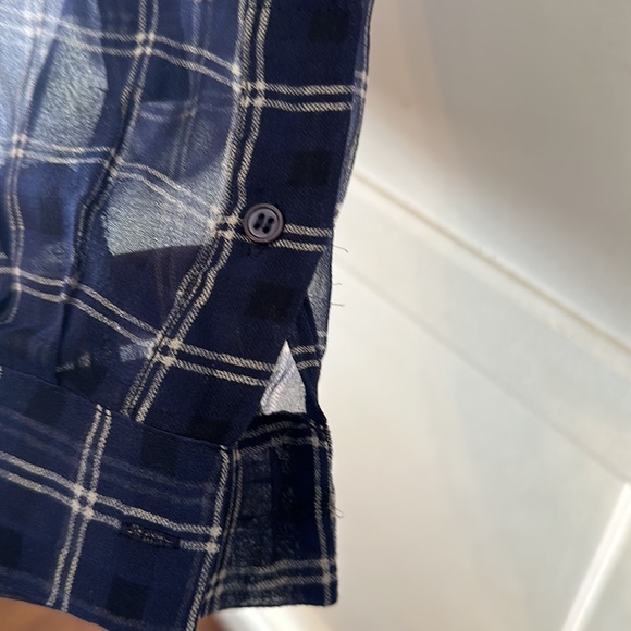 Women’s Blue Silk Joie sheer long sleeve blouse with collarless neck and pocket - Picture 5 of 9